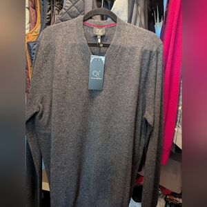 100% Cashmere Qi Men's Gray V-Neck Sweater